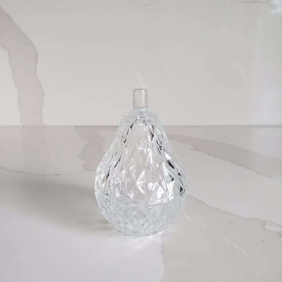 ITALIAN MADE Faceted Glass Pear Trinket Dish w/ Lid - Picture 3 of 6